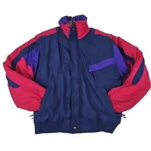 Raeurks~Men's Size M~Blue/Red Collared Zip-Up Waterproof Ski Jacket Coat Bomber